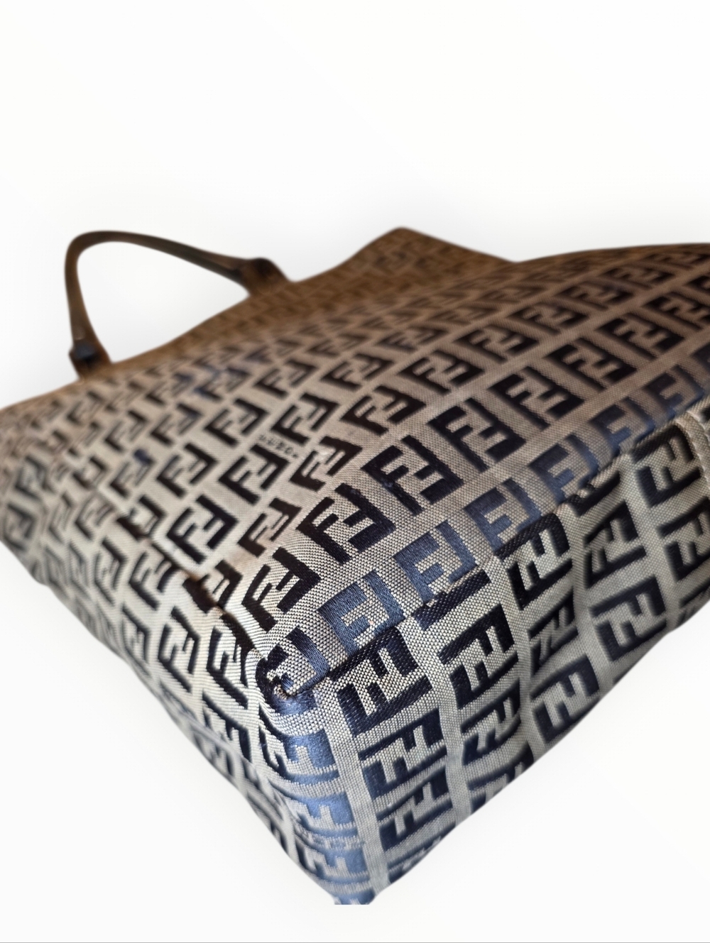 Fendi Zucchino Blue Monogram Tote Bag FF Canvas Shoulder Bag Vintage - Picture 6 of 12